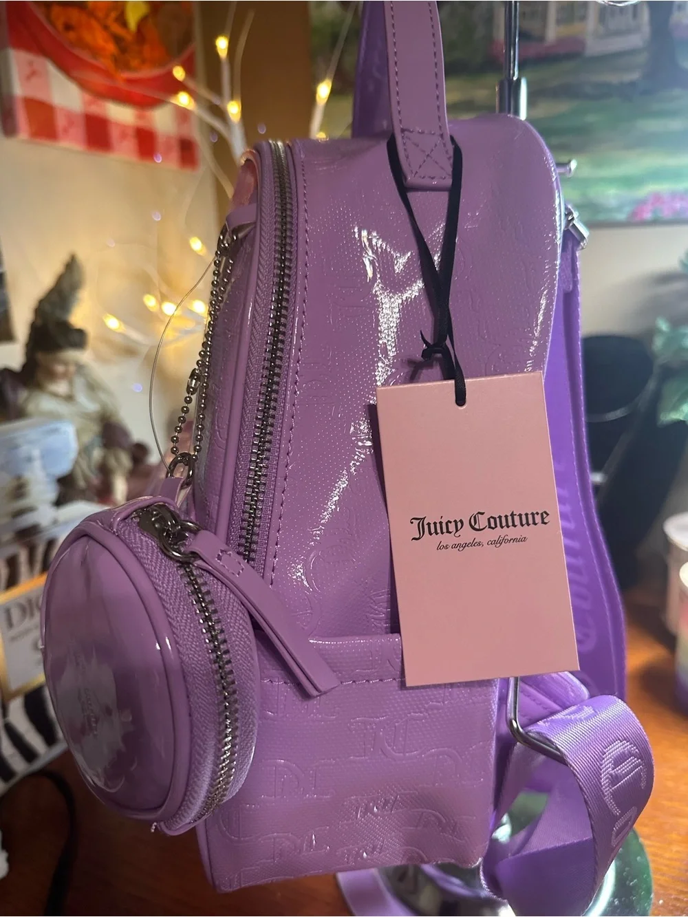 Juicy Couture Patent Purple Mini Backpack with Coin Pouch